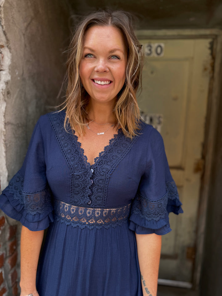 Romance Lace-Trim V-Neck Maxi Dress