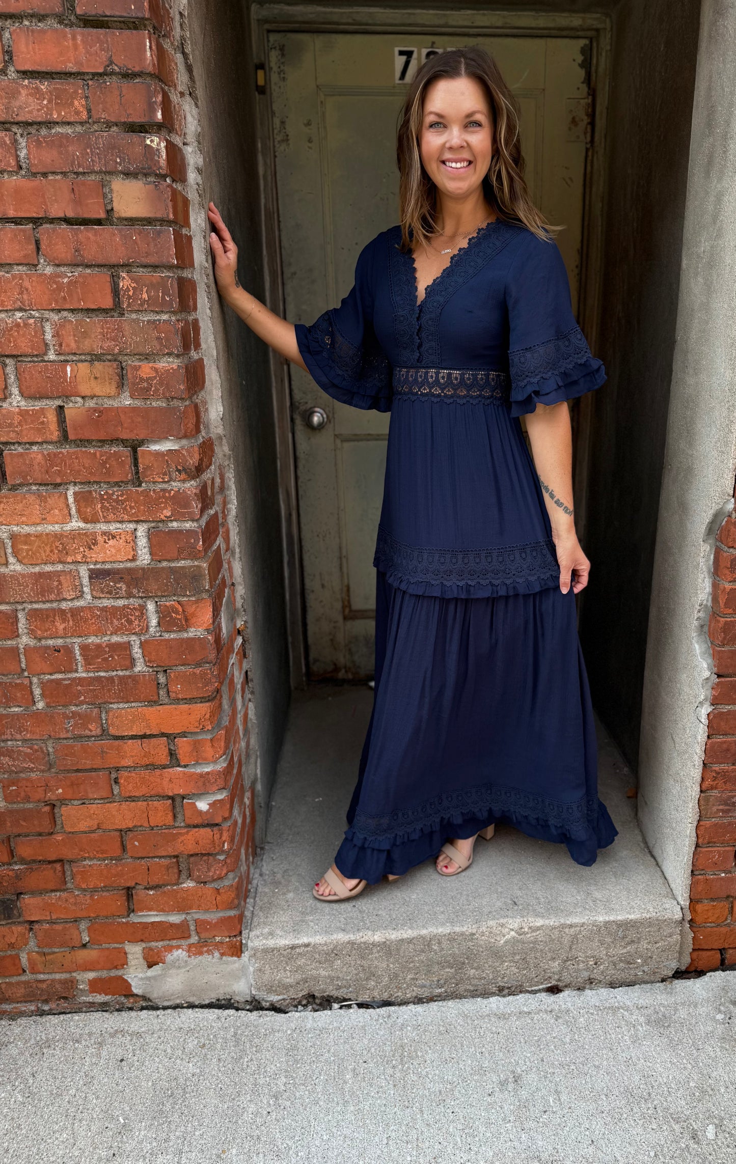 Romance Lace-Trim V-Neck Maxi Dress