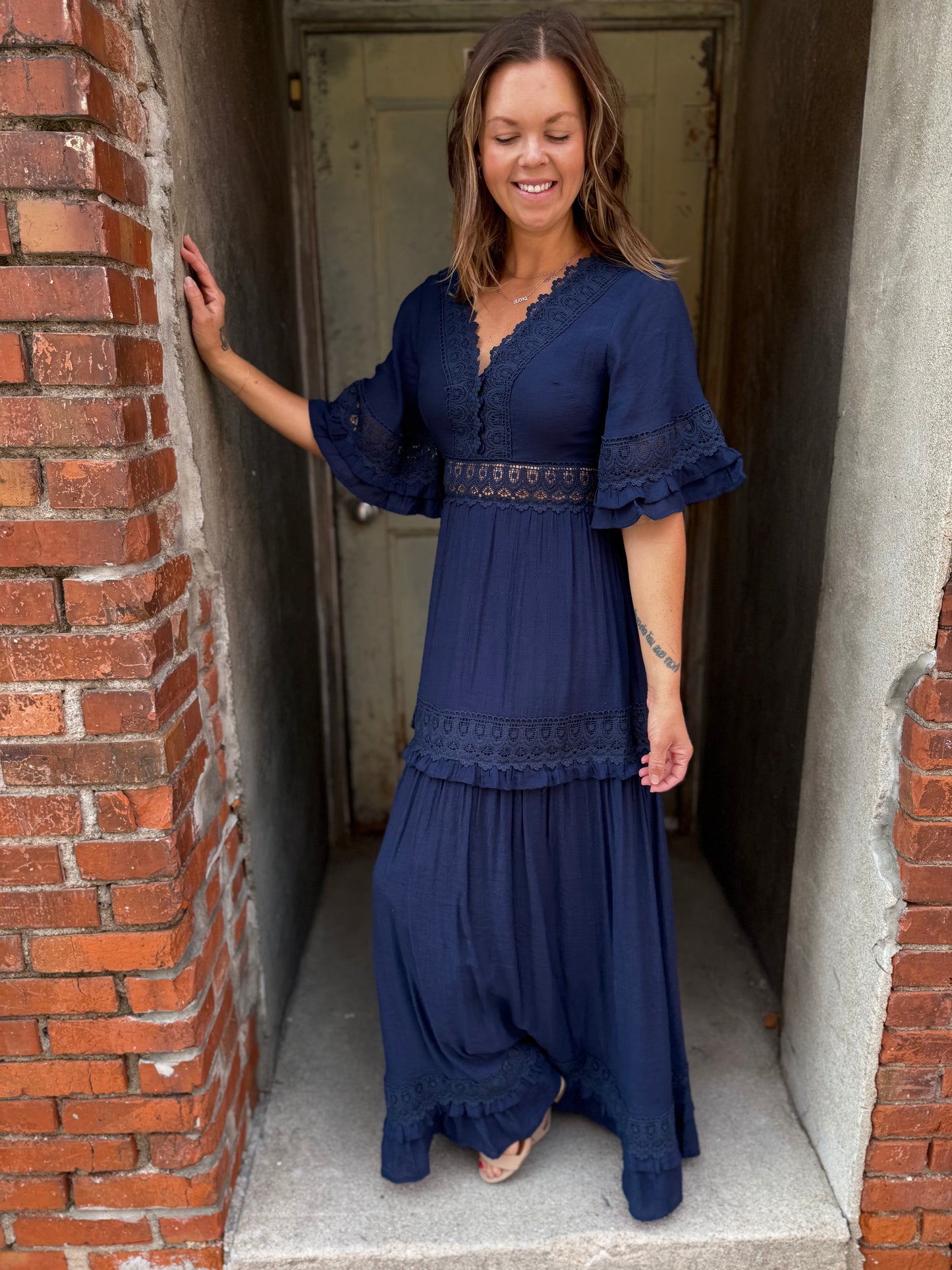Romance Lace-Trim V-Neck Maxi Dress