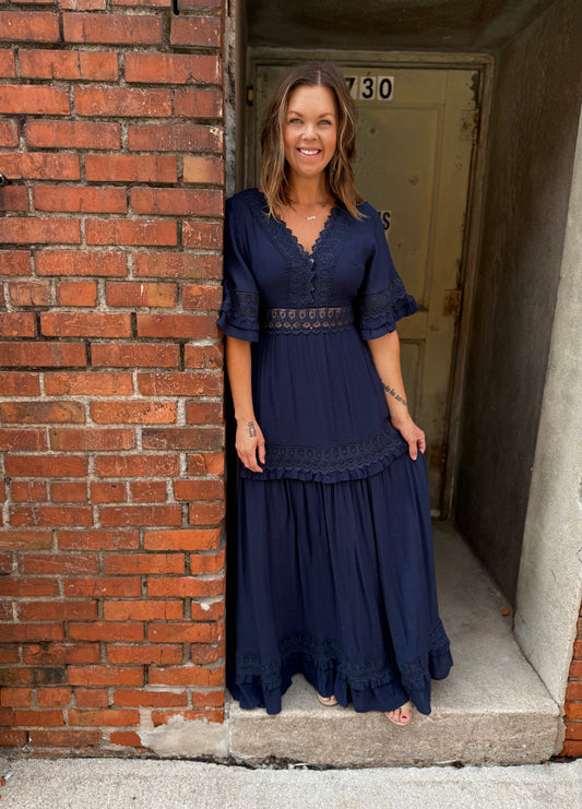 Romance Lace-Trim V-Neck Maxi Dress