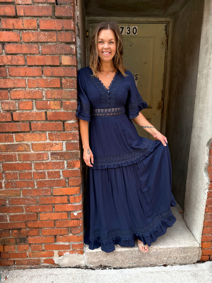 Romance Lace-Trim V-Neck Maxi Dress