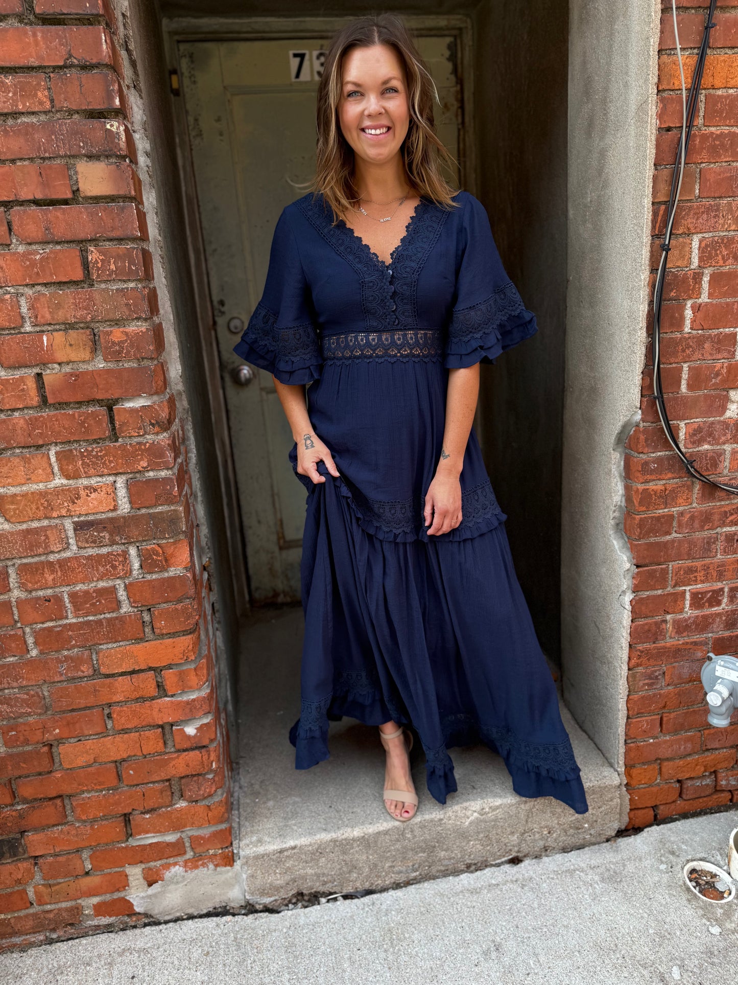Romance Lace-Trim V-Neck Maxi Dress