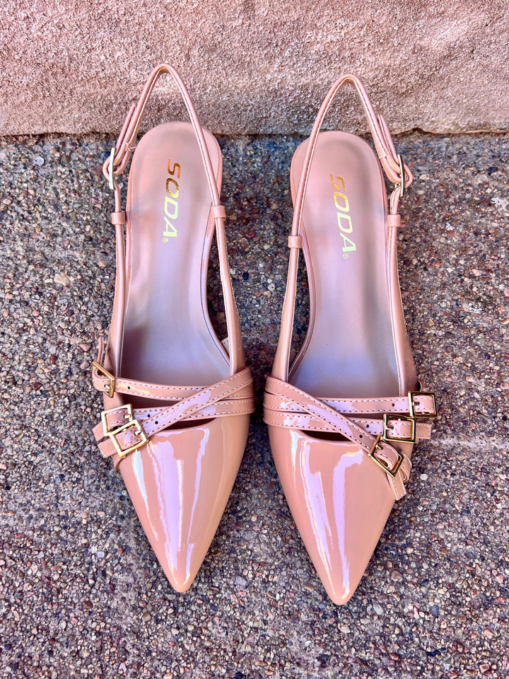 Tan Kitten Heel Sling Back