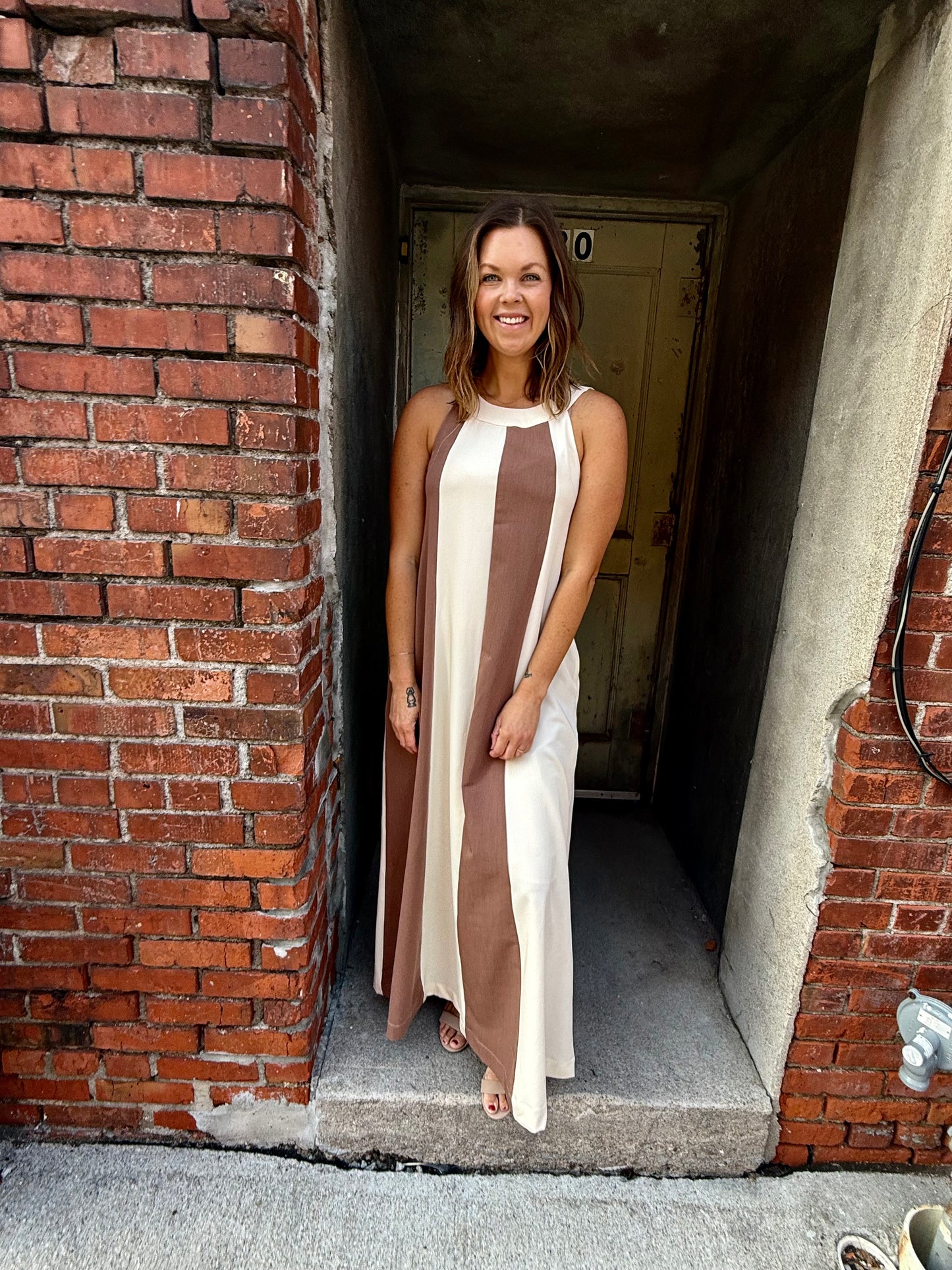Halter Color Block Maxi Dress