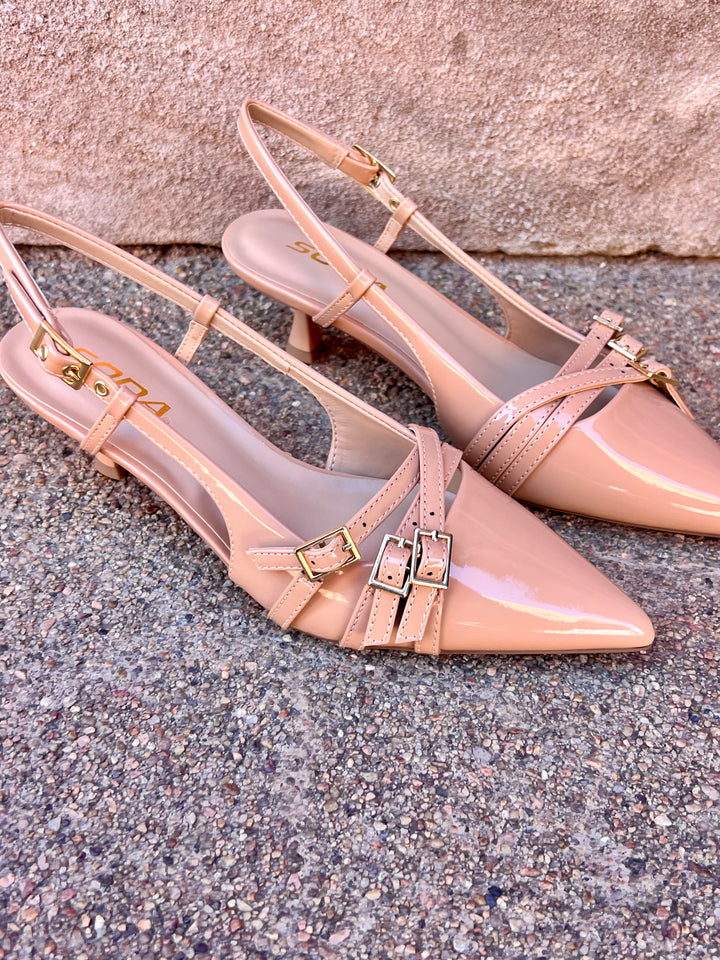 Tan Kitten Heel Sling Back