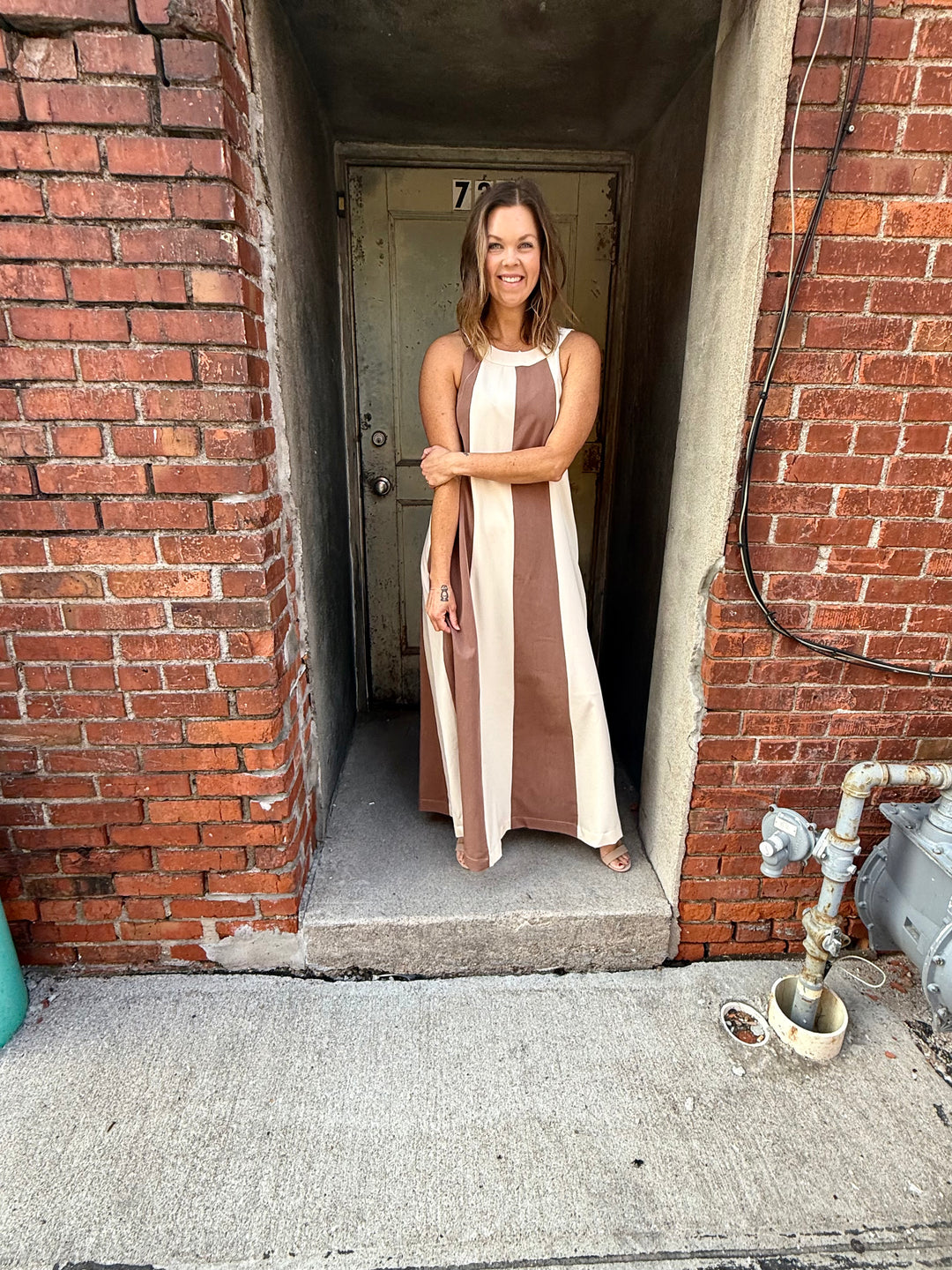 Halter Color Block Maxi Dress