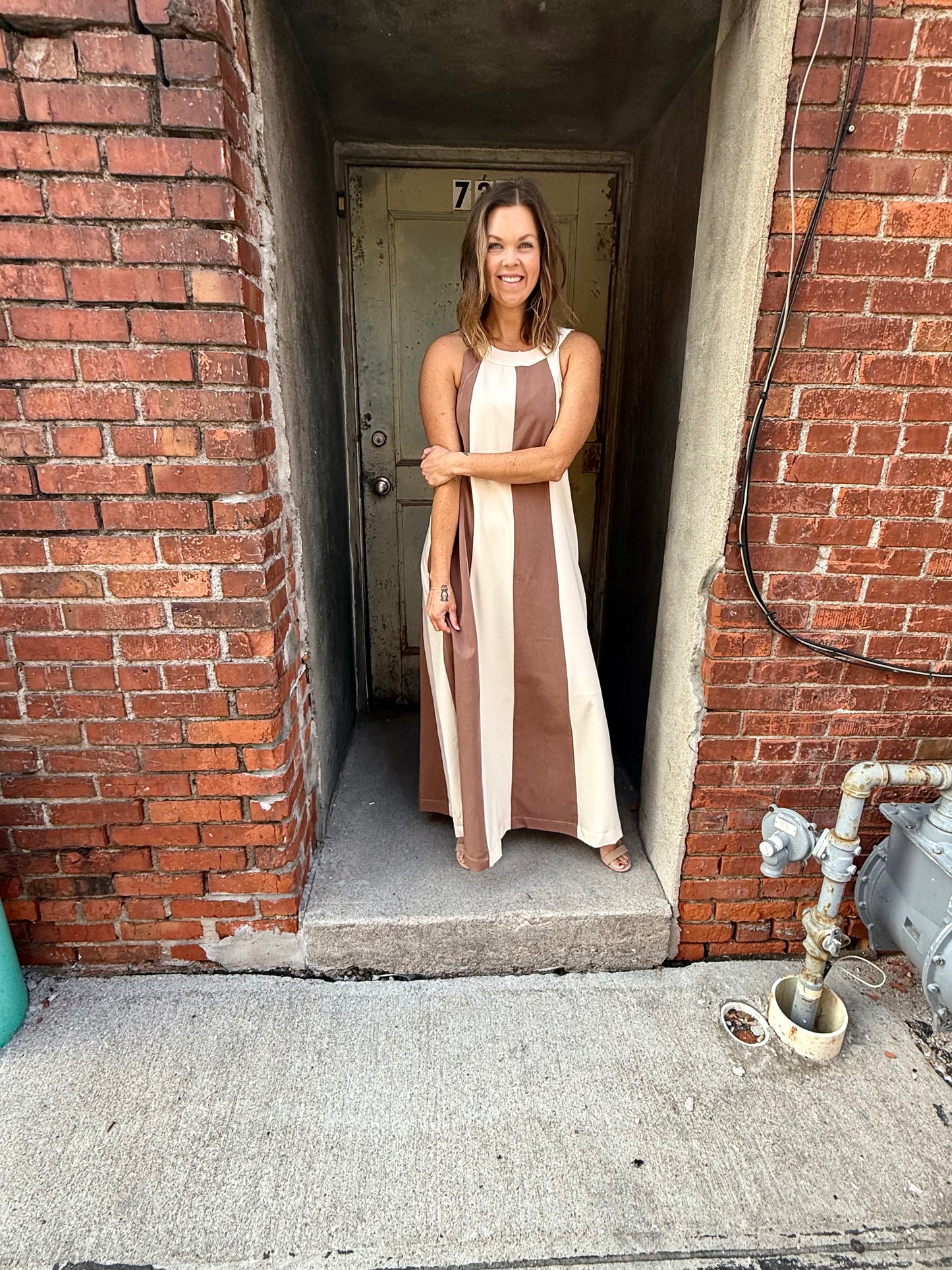 Halter Color Block Maxi Dress