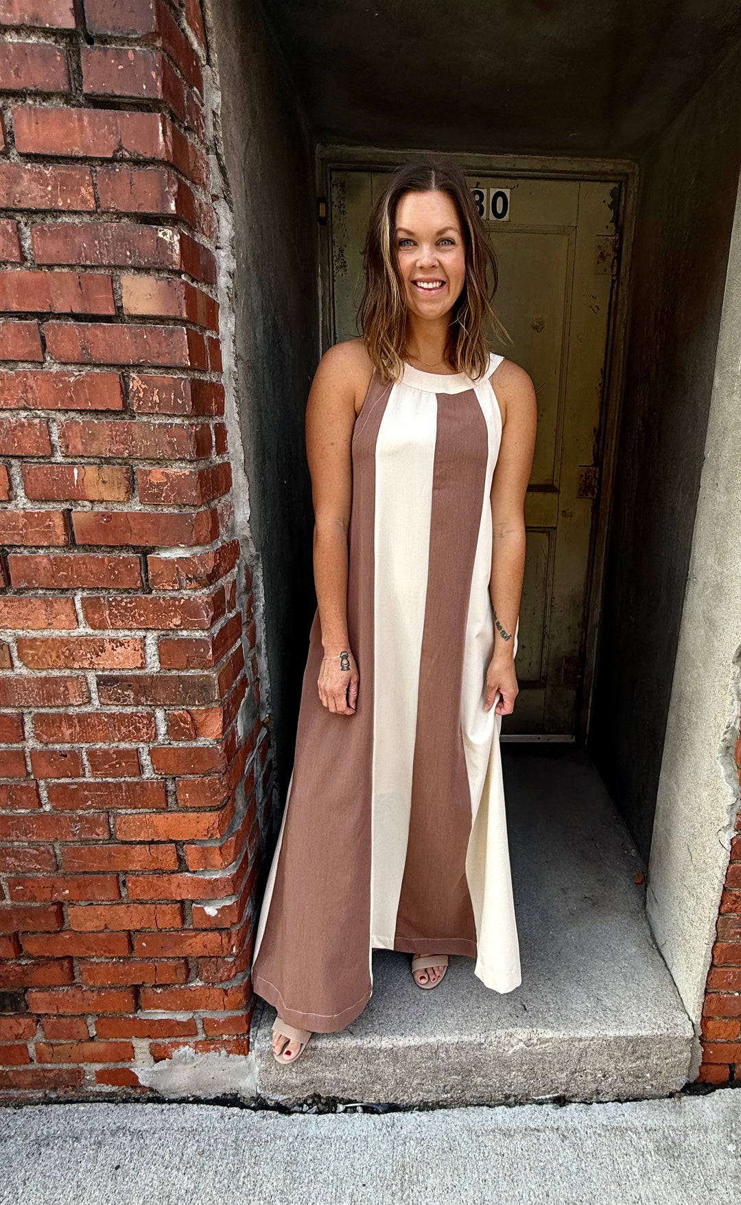 Halter Color Block Maxi Dress
