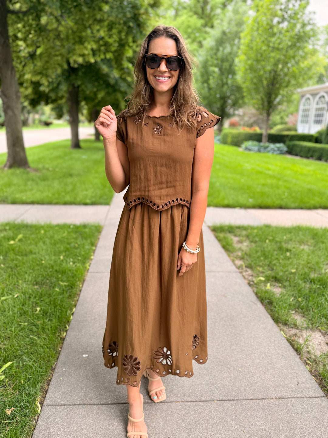 Floral Eyelet Detail Short Sleeve Blouse