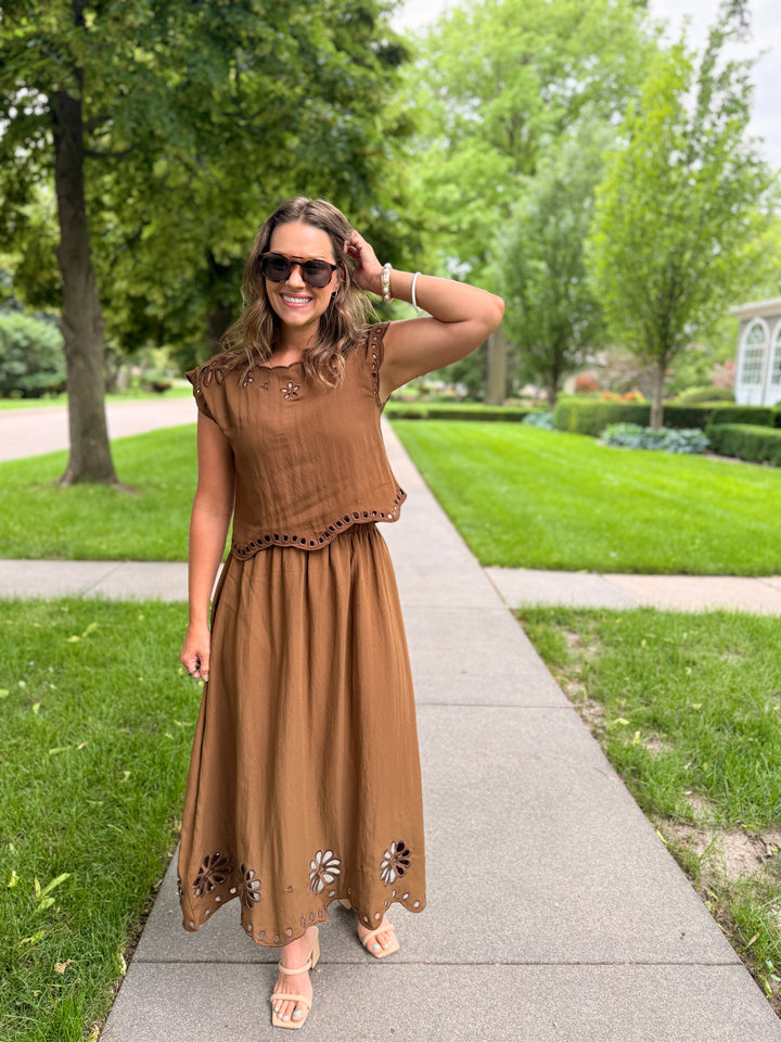 Floral Eyelet Detail Short Sleeve Blouse