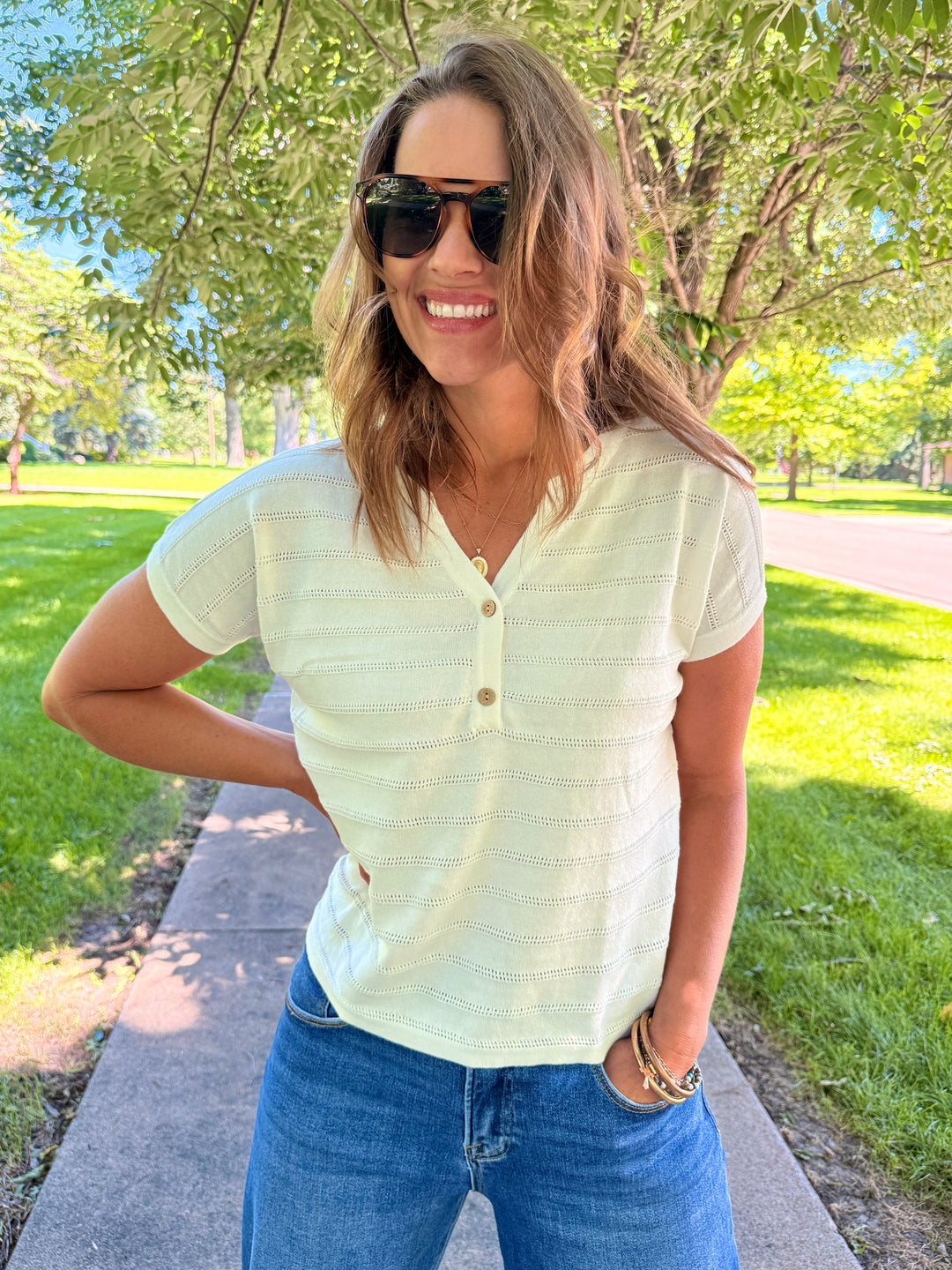 Clara Split-Neck Knit Top