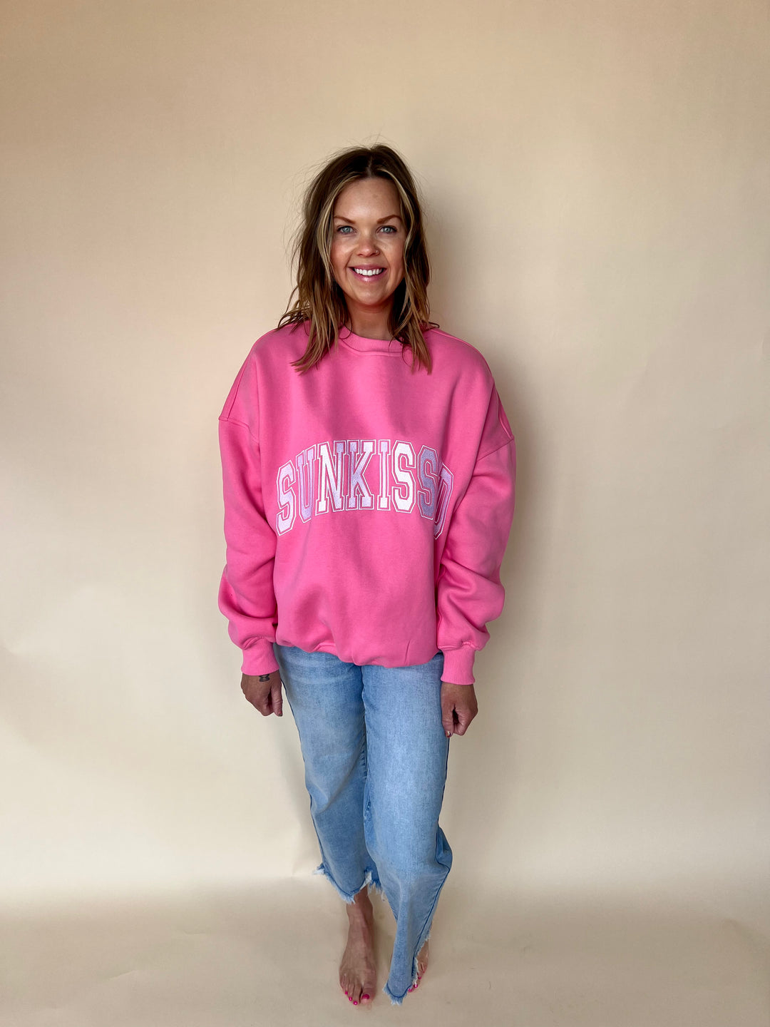 Pink Hibiscus Sunkissed Varsity Sweatshirt