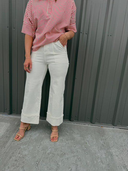 White Wide Leg Cuff Jeans