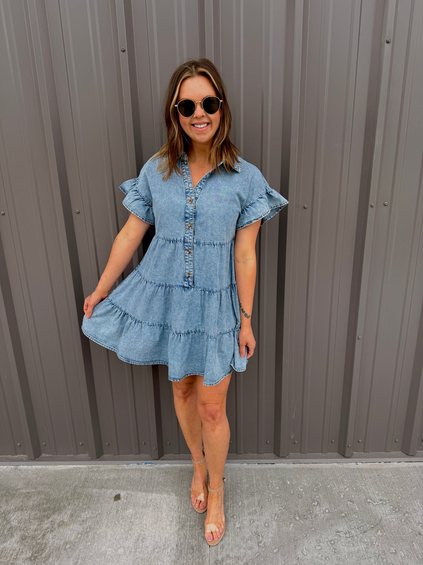 Sierra Chambray Tiered Mini Dress