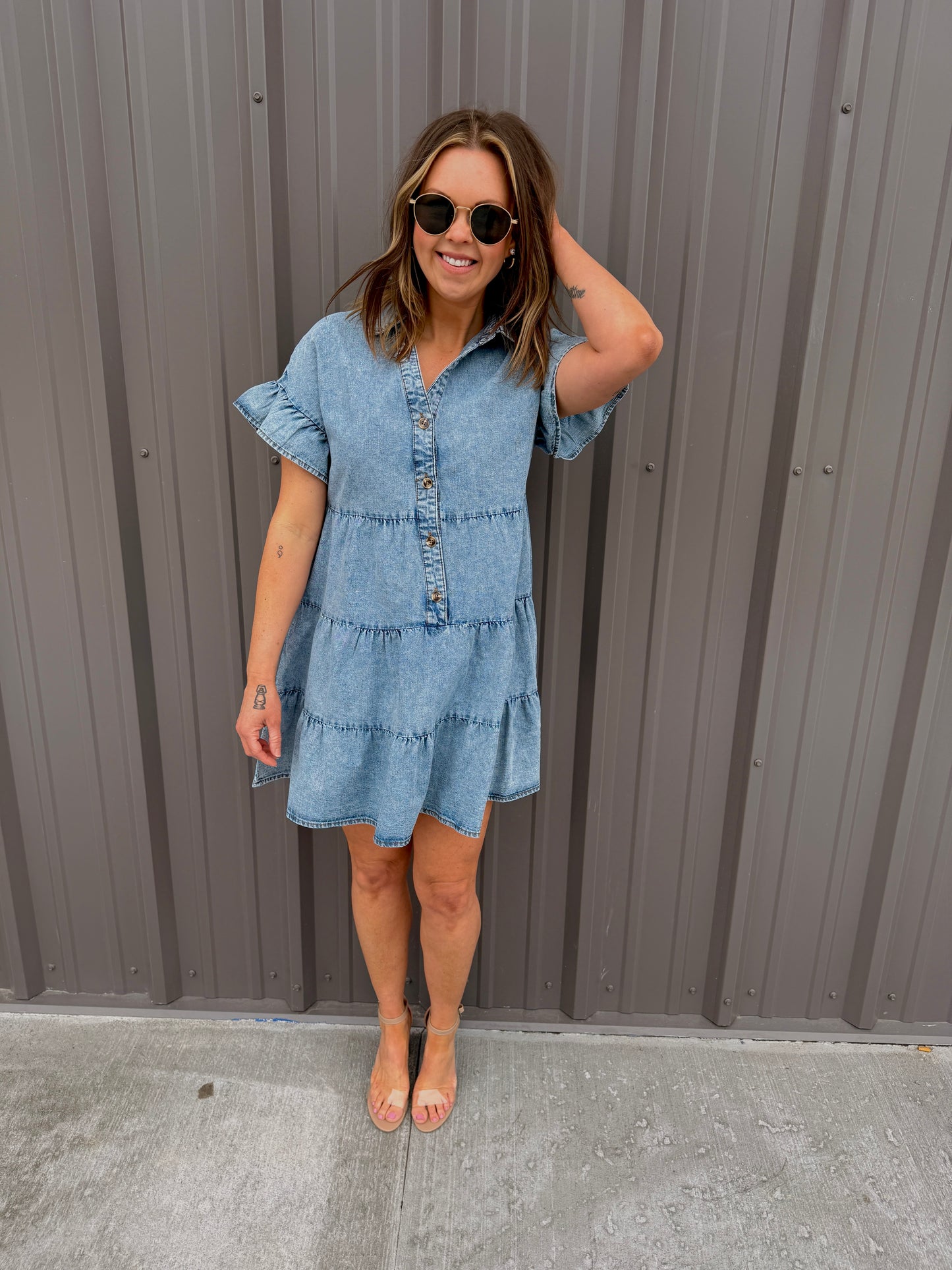 Sierra Chambray Tiered Mini Dress