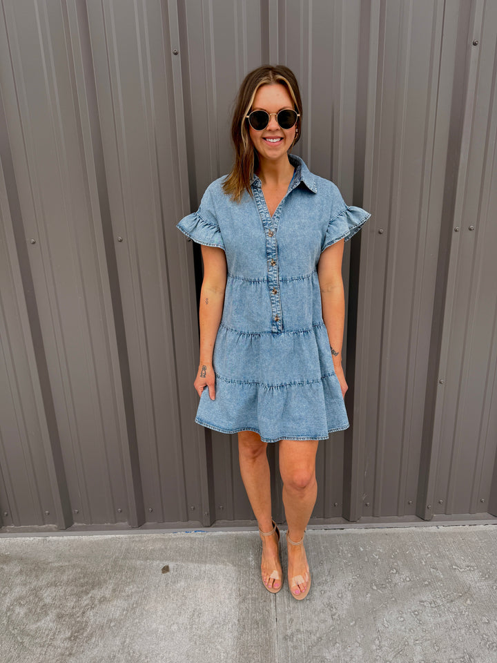 Sierra Chambray Tiered Mini Dress