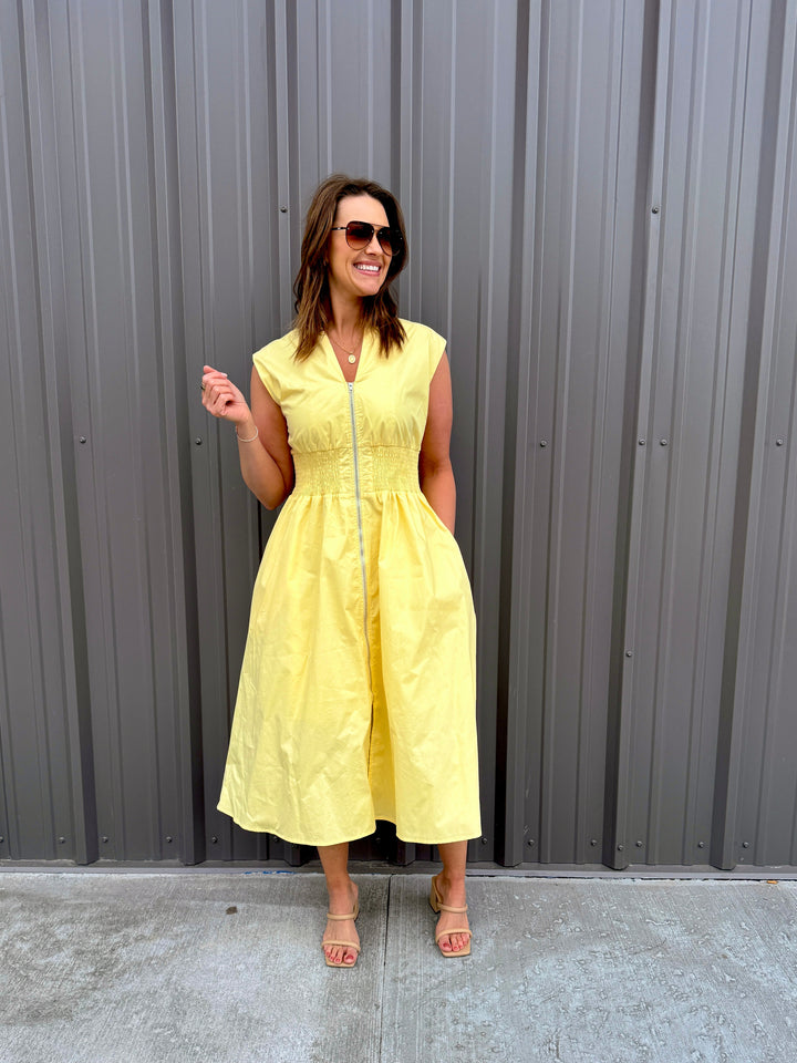Sunny Radiance Zip Midi Dress