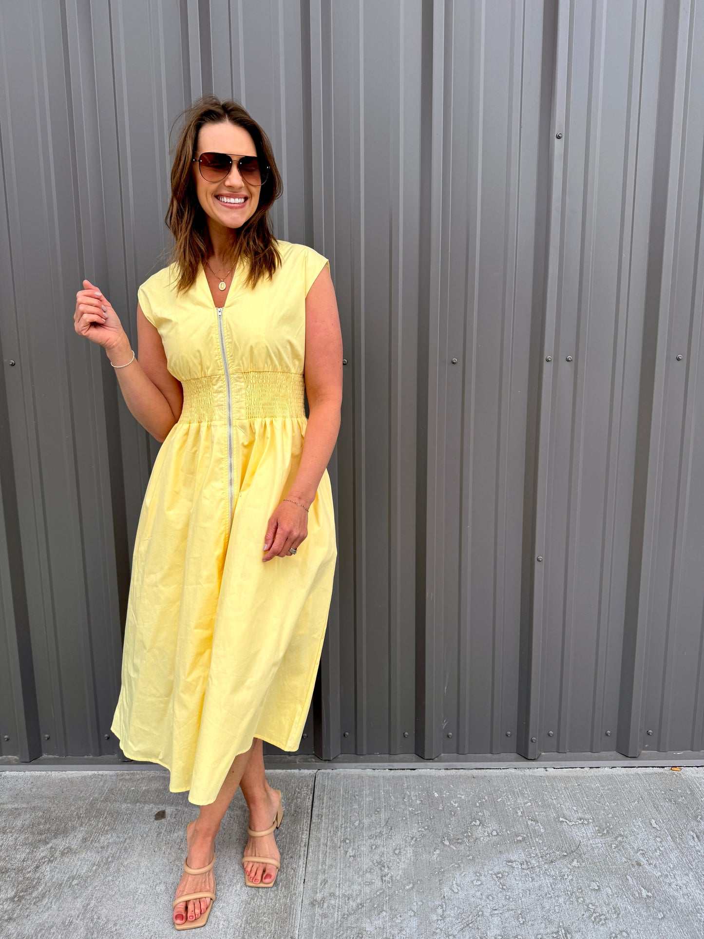 Sunny Radiance Zip Midi Dress