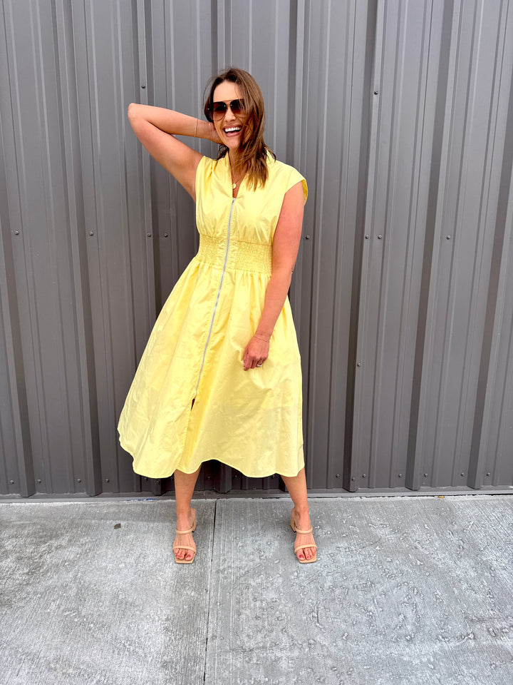 Sunny Radiance Zip Midi Dress