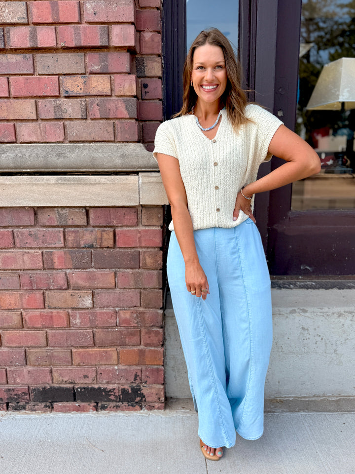 The Milly Tulip-Hem Denim Pants – Light Blue