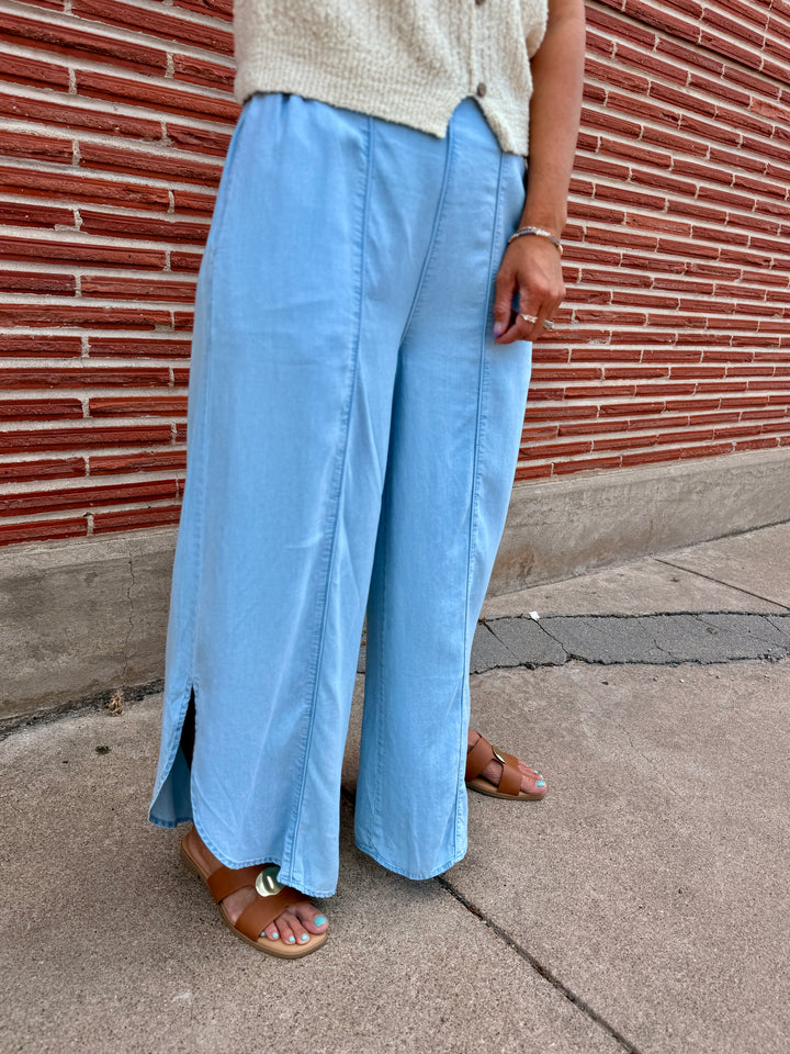 The Milly Tulip-Hem Denim Pants – Light Blue