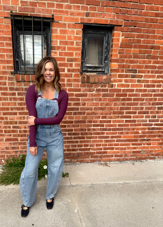 Barrel-Leg Denim Overalls