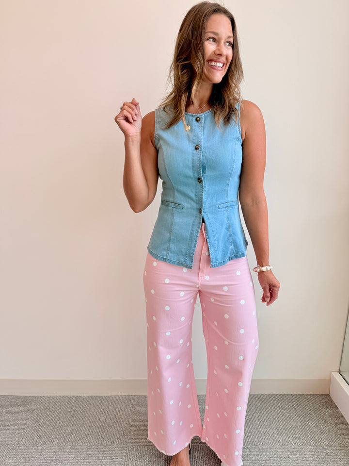 Sleeveless Longline Denim Vest Top