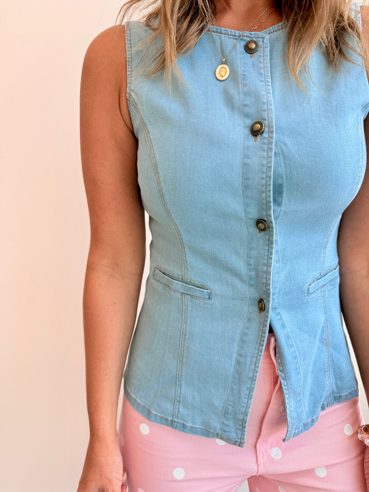 Sleeveless Longline Denim Vest Top
