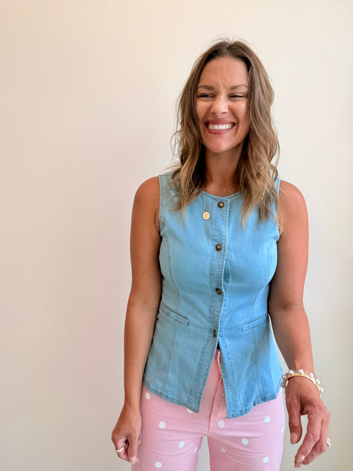 Sleeveless Longline Denim Vest Top