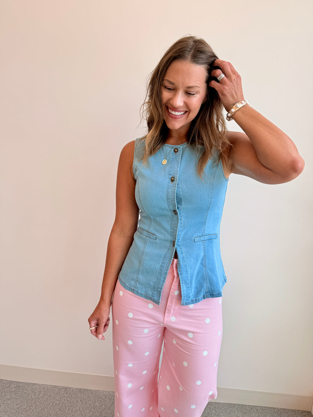 Sleeveless Longline Denim Vest Top