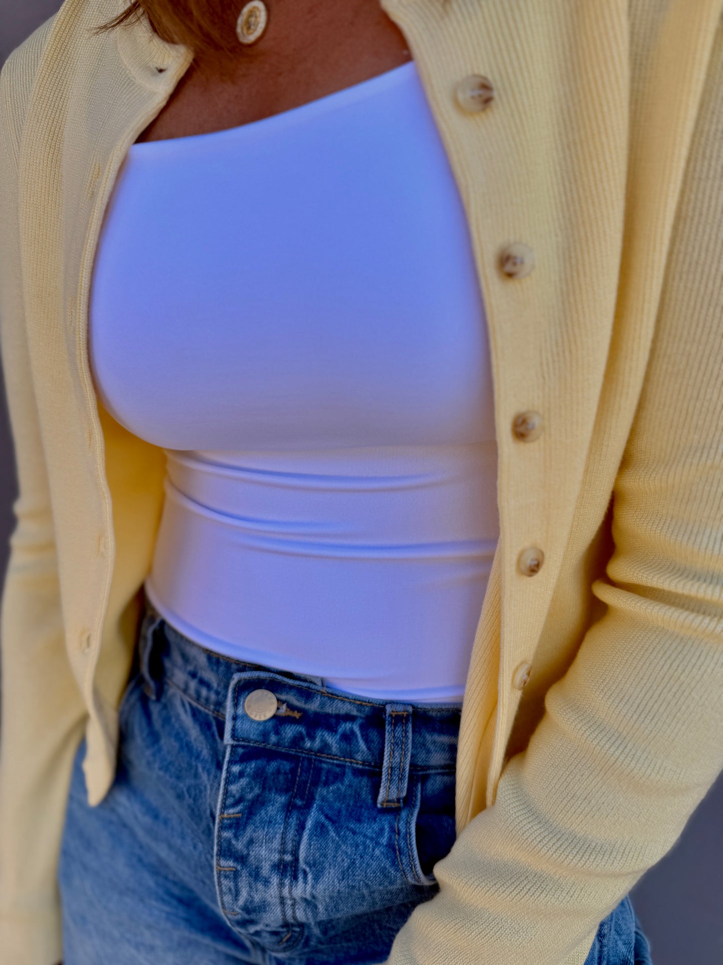 Essential Ribbed Crewneck Cardigan - Lemonade