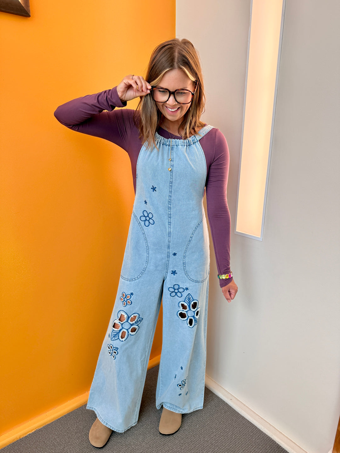 Vintage Meadow Embroidered Denim Jumpsuit