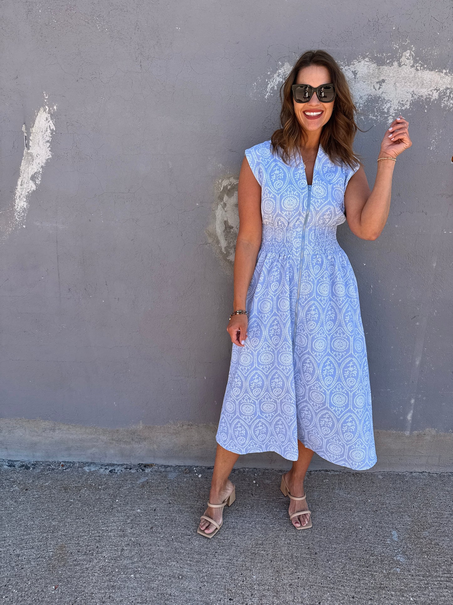 Sky Serenade Zip Midi Dress