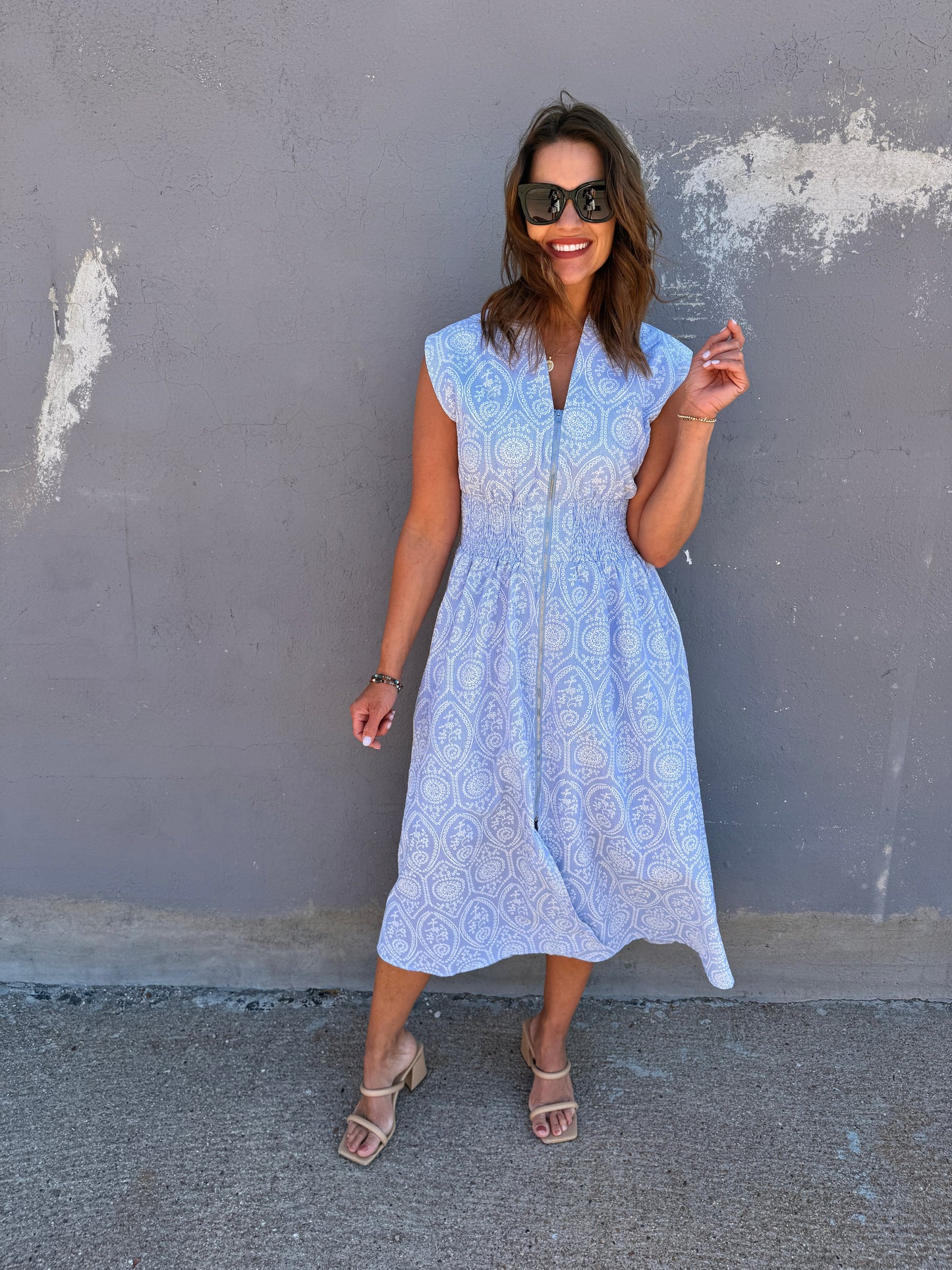 Sky Serenade Zip Midi Dress