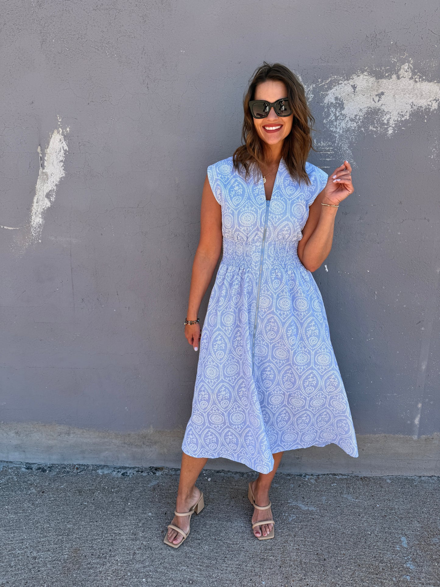 Sky Serenade Zip Midi Dress