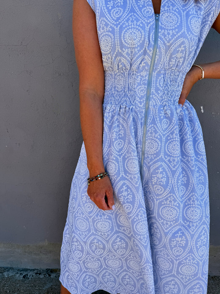 Sky Serenade Zip Midi Dress