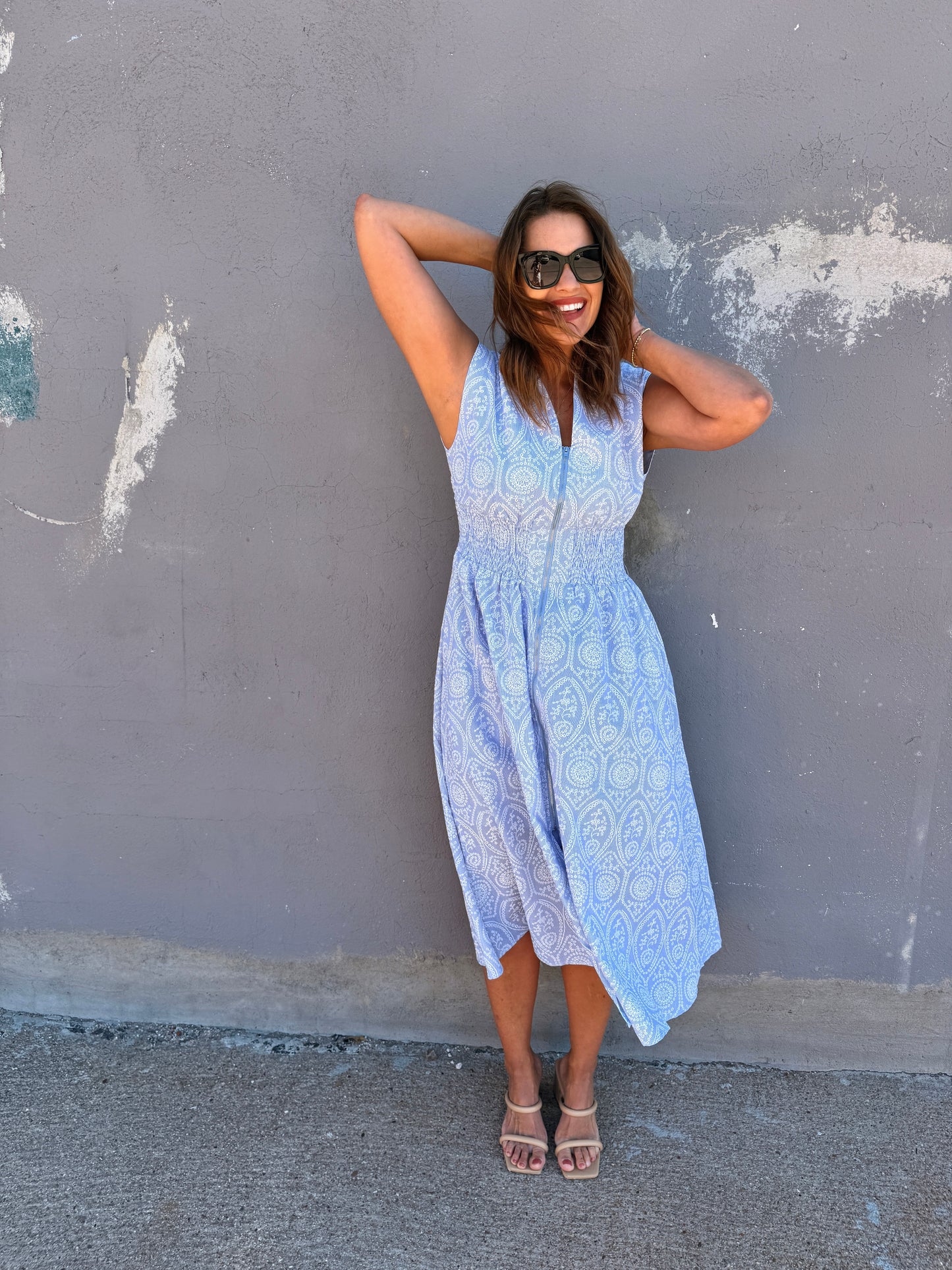 Sky Serenade Zip Midi Dress