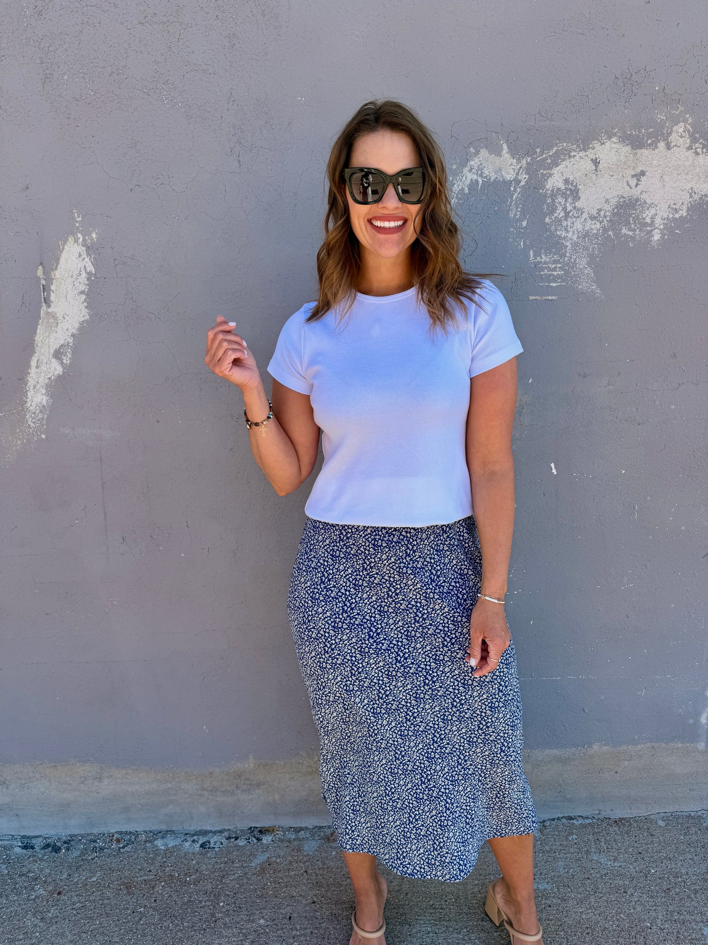 Ditsy Garden Flowy Midi Skirt