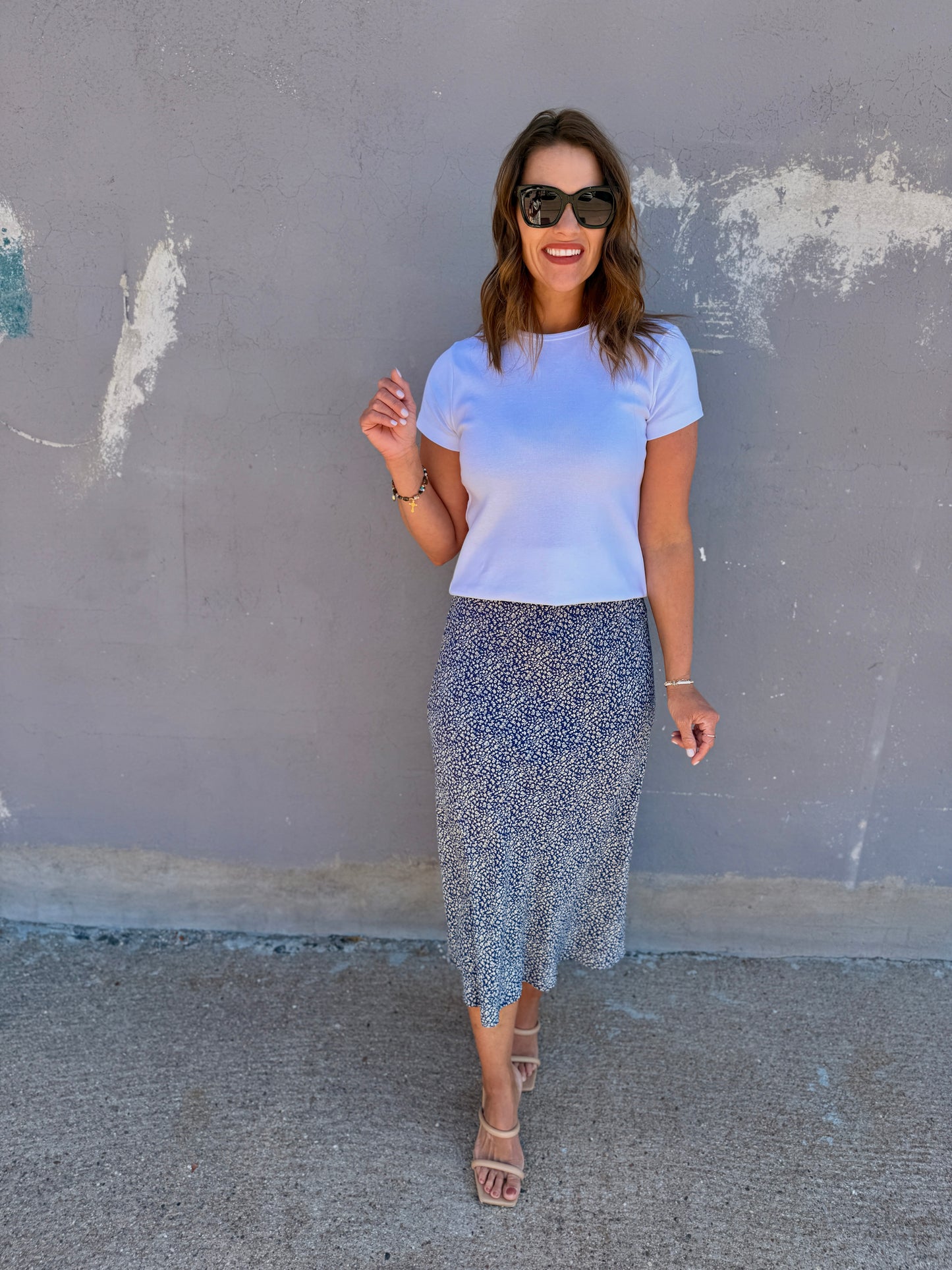 Ditsy Garden Flowy Midi Skirt