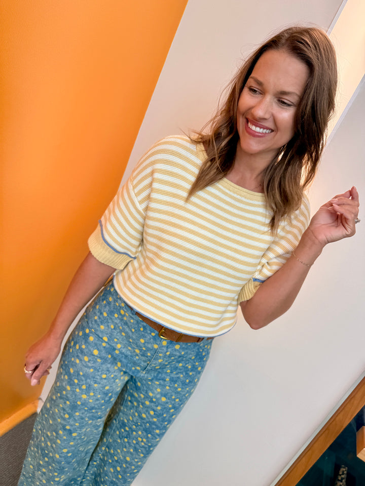 Retro Stripe Raw-Edge Knit Sweater