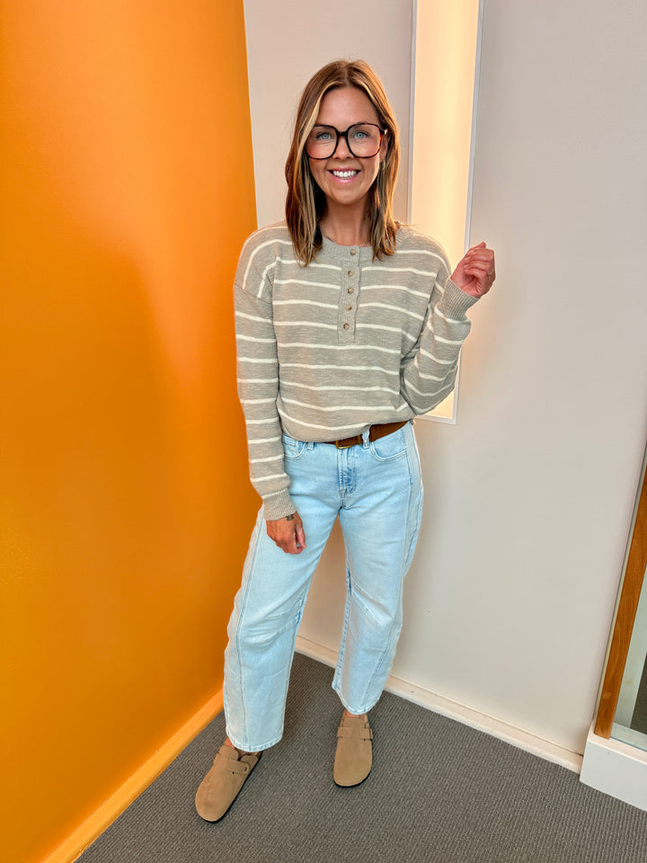Pebble Striped Cotton Henley Sweater