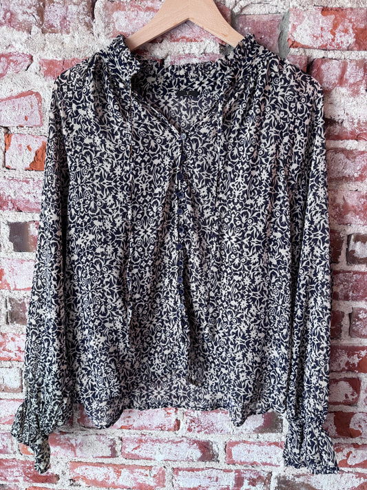 Midnight Garden Button-Front Blouse