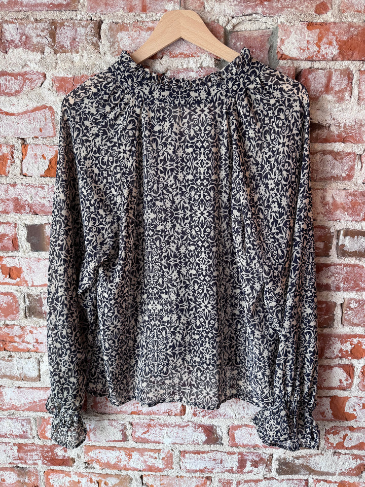 Midnight Garden Button-Front Blouse