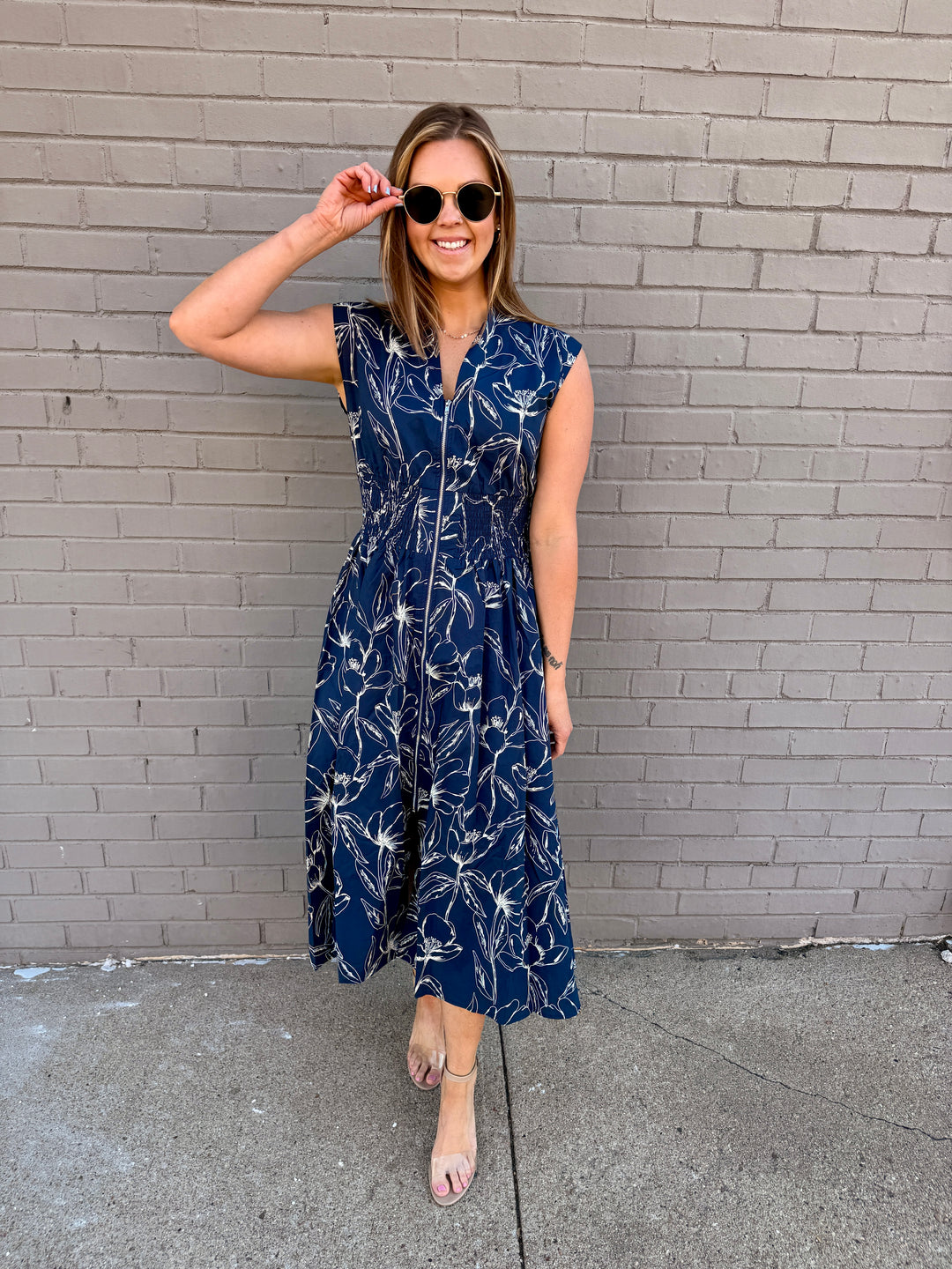 Midnight Bloom Zip Midi Dress