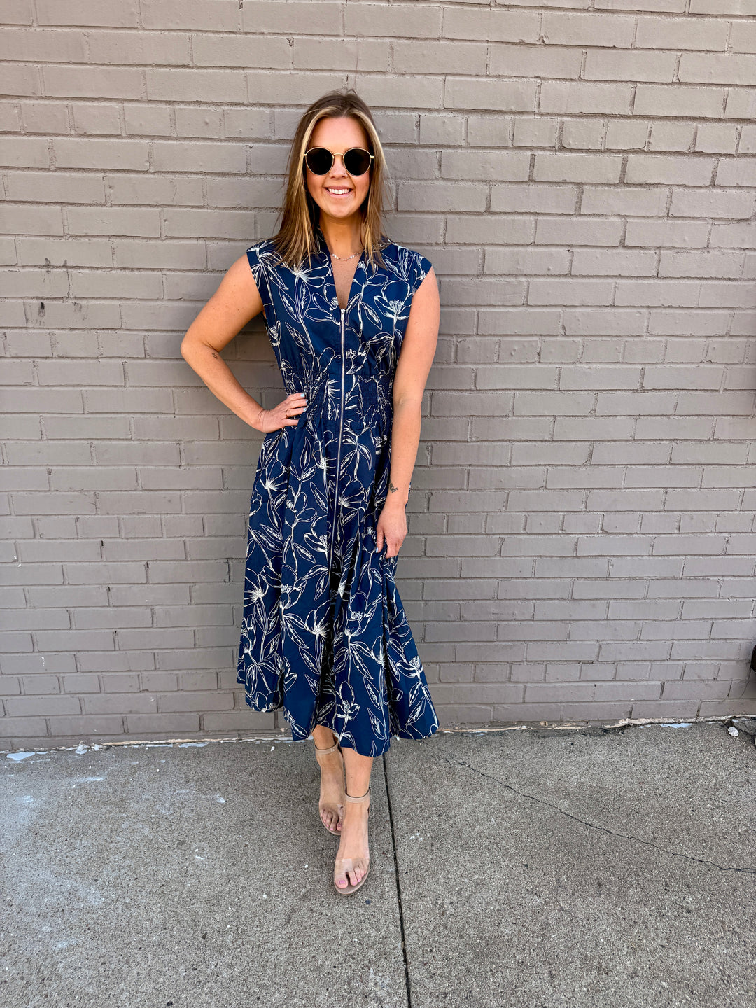 Midnight Bloom Zip Midi Dress