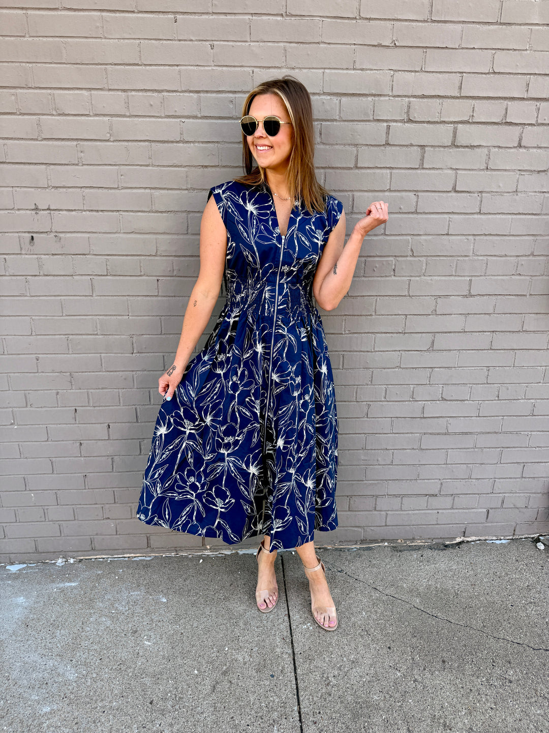 Midnight Bloom Zip Midi Dress