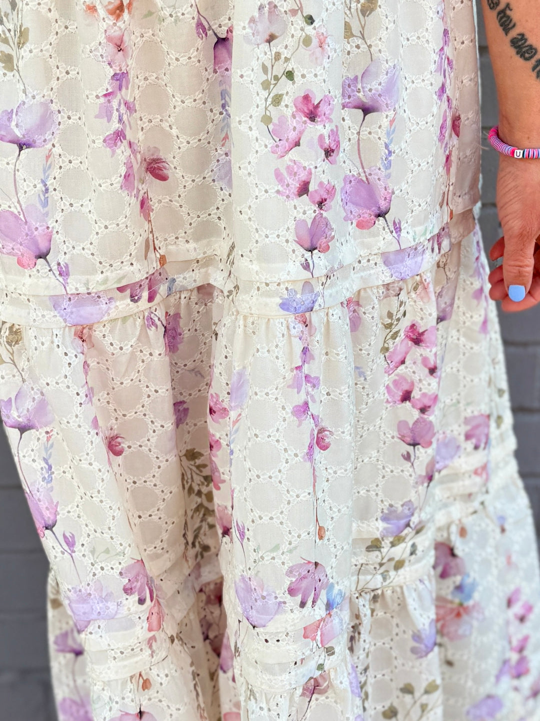 Floral Embroidered Smocked Maxi Skirt