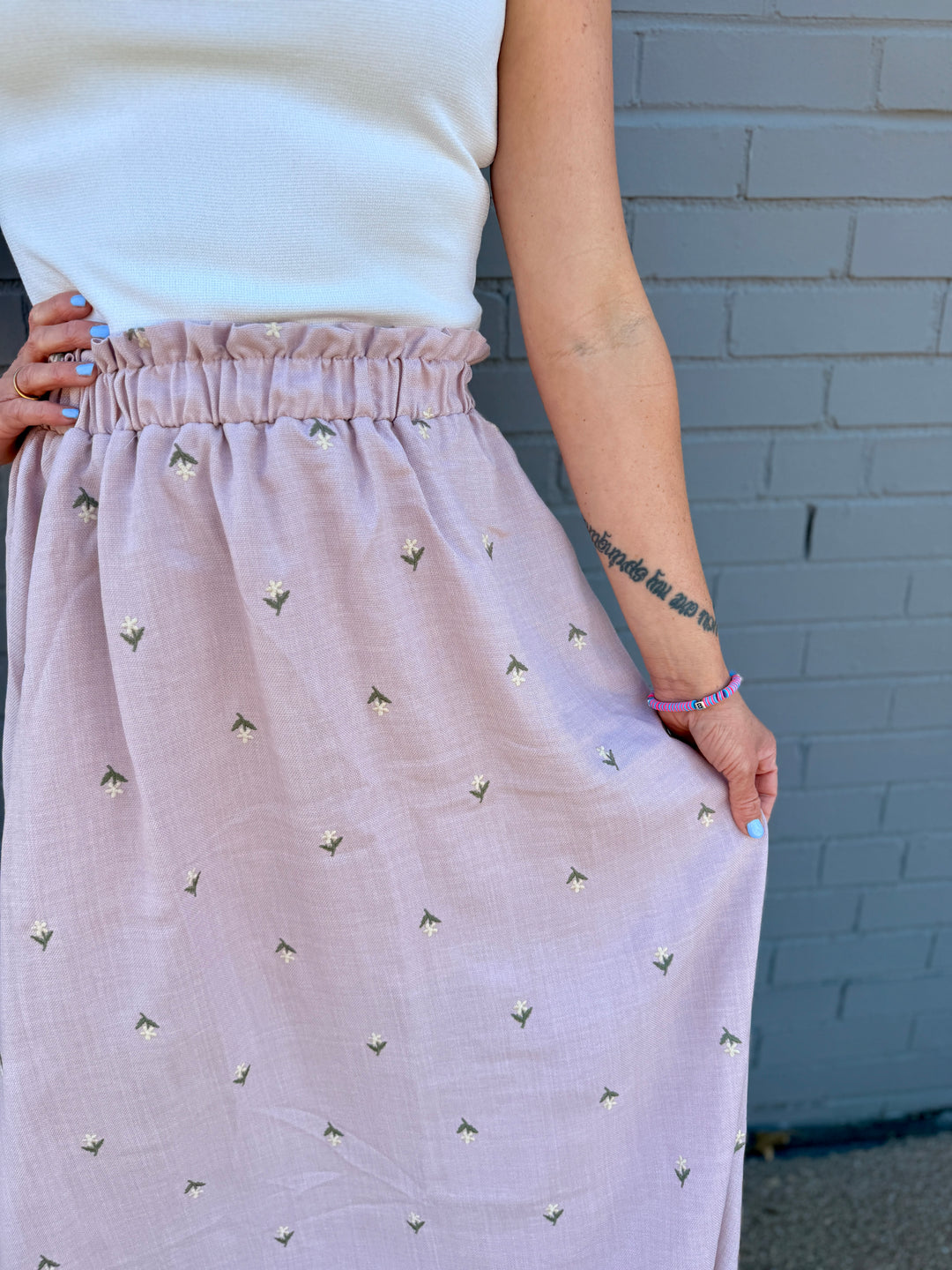 Petal Embroidered Ruffled Midi Skirt