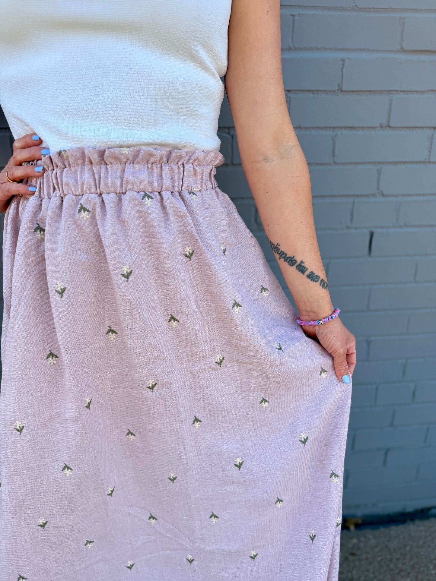 Petal Embroidered Ruffled Midi Skirt