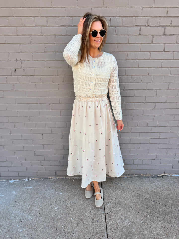 Openwork Knit Scalloped Edge Cardigan